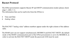Elnet Bacnet protocol